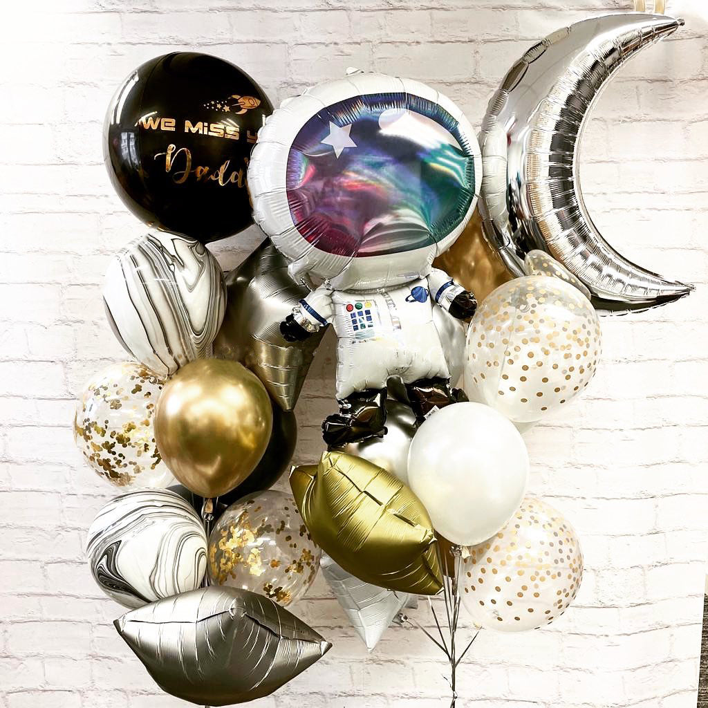 Iridescent Astronaut  Glitter Star Balloon Bouquet
