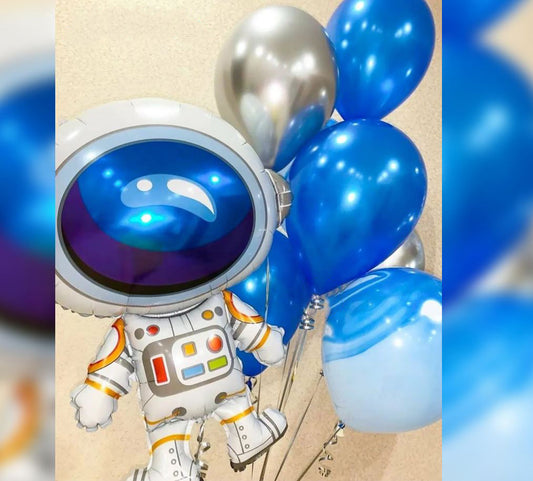 Astronaut Theme Chrome Latex Balloon Bunch