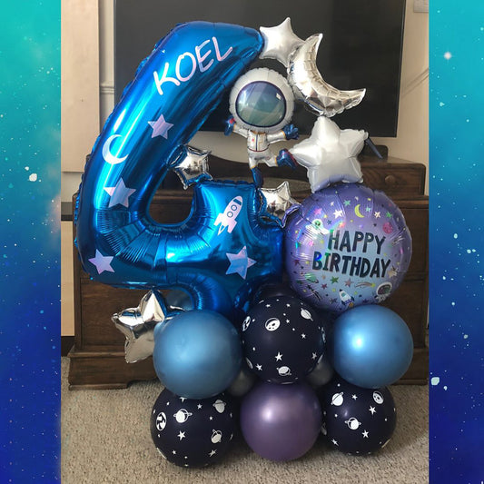 4th Birthday Astronaut Cluster Balloon Bouquet