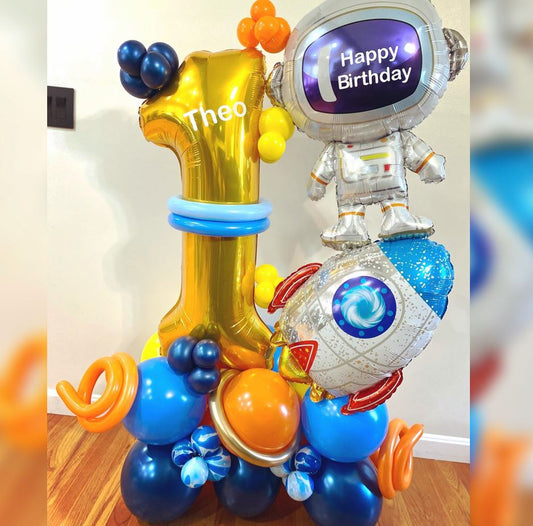 1st Birthday Rocket Ship Cluster Balloon Bouquet