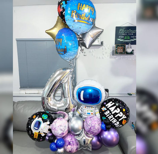 4th Birthday Astronaut Theme Cluster Balloon Bouquet