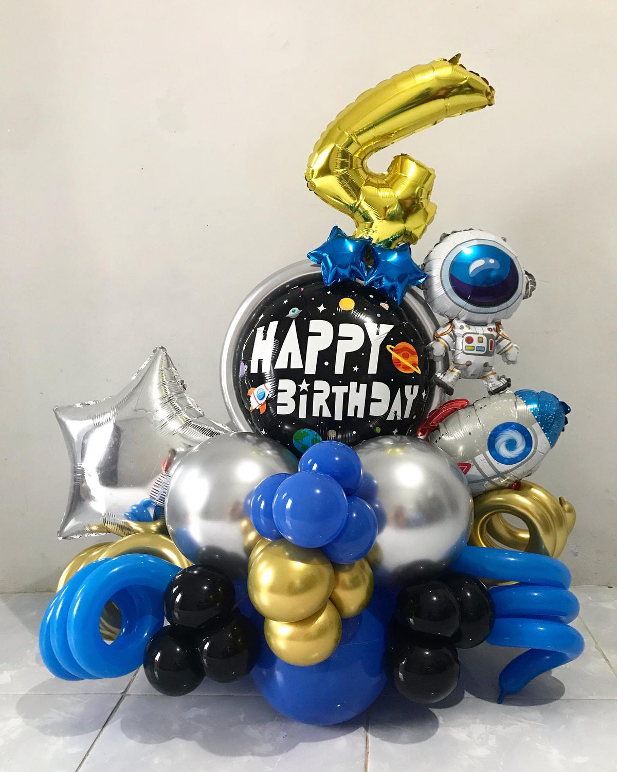 Astronaut Theme 4th Birthday Balloon Bouquet
