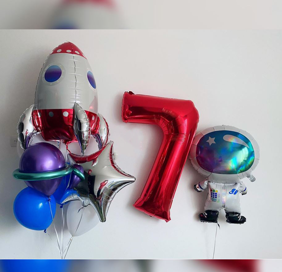 7th Birthday Iridescent Astronaut Balloon Bouquet