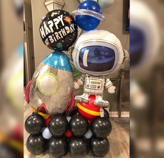 Astronaut Birthday Rocket Ship Cluster Balloon Bouquet