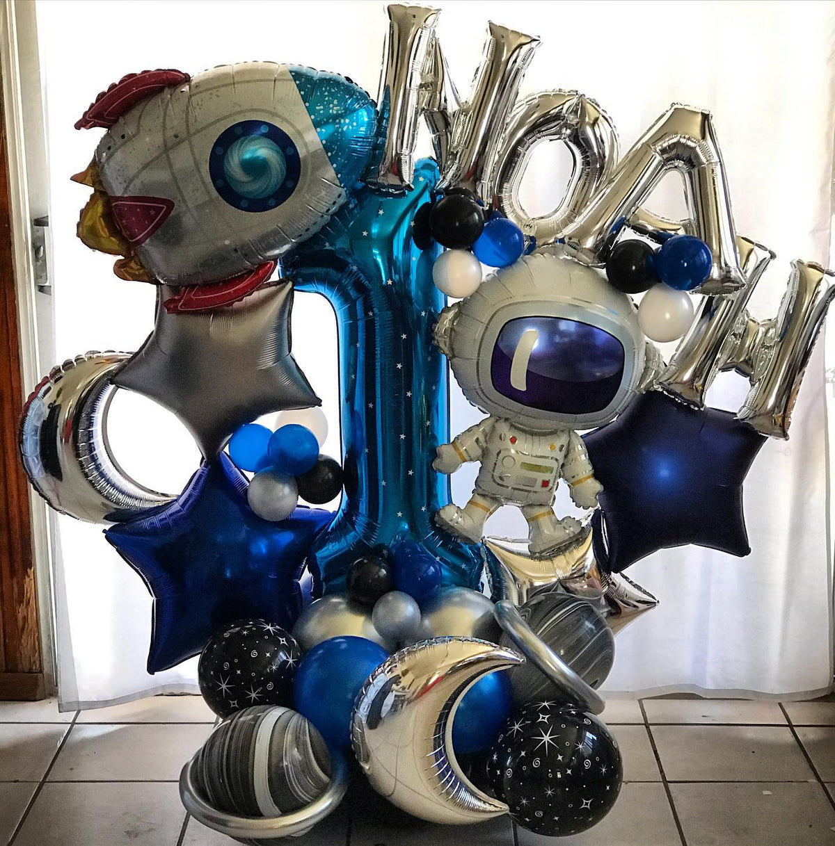 Astronaut Theme 1st Birthday Balloon Bouquet