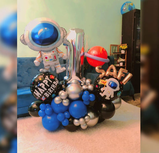 1st Birthday Astronaut Theme Cluster Balloon Bouquet