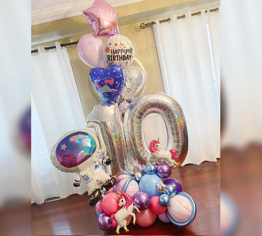 10th Birthday Iridescent Astronaut Balloon Bouquet