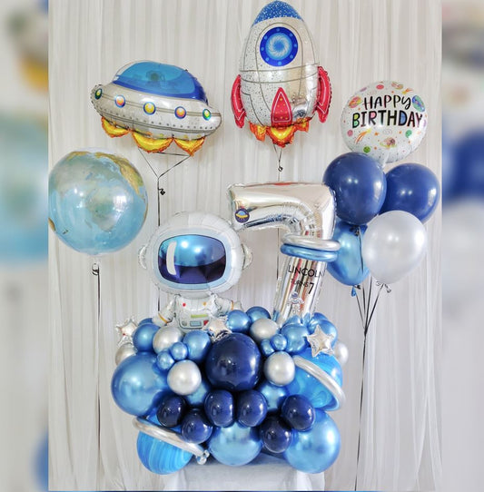 Astronaut 7th Birthday Rocket And Alien Ship Balloon Bouquet