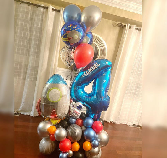 4th Birthday Astronaut Rocket Ship Balloon Bouquet