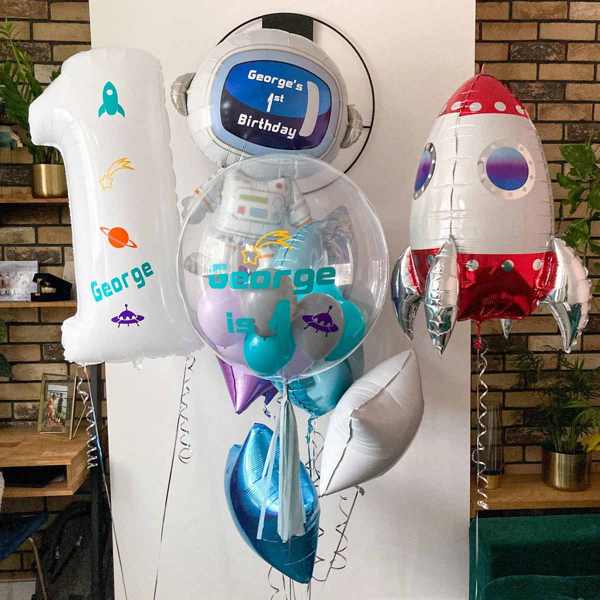 1st Birthday Adorable Astronaut Balloon Bouquet