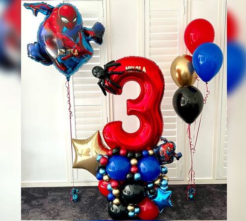 Spiderman 3 Number Foil Balloon Bouquet