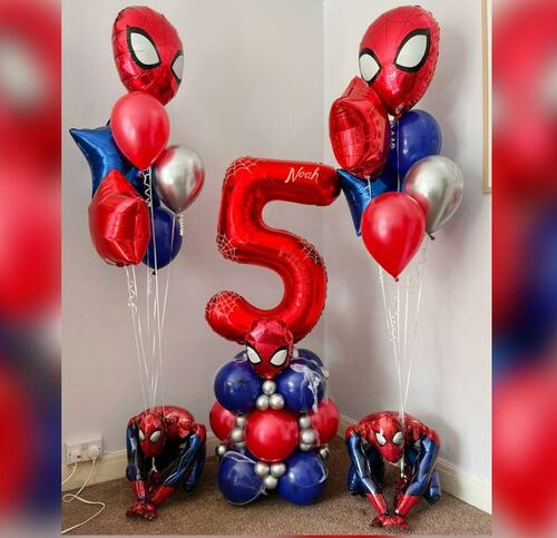 5 Number Spiderman Head Latex Foil Balloon Bouquet