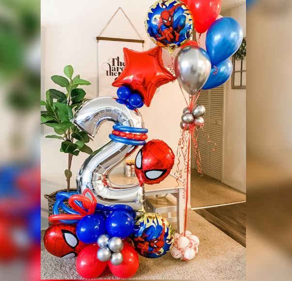 2 Number Latex Star Spiderman Theme Balloon Bouquet