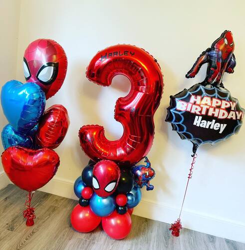 3 Number Spiderman Heart Balloon Bouquet