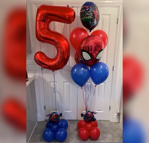 5th Birthday Spiderman Head Balloon Bouquet