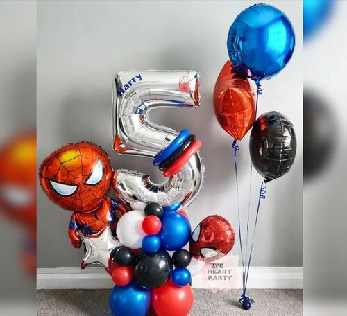 5 Number Spiderman Latex Balloon Bouquet