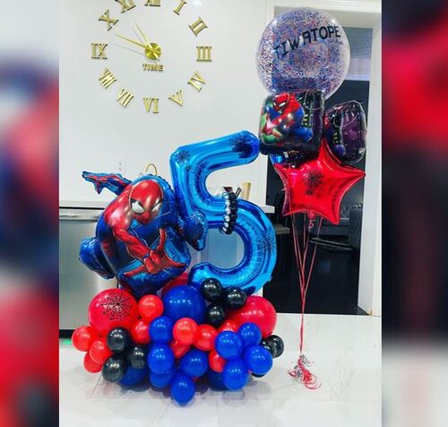 5 Number Spiderman Cluster Latex Balloon Bouquet