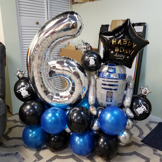 6th Birthday Star War R2D2 Cluster Balloon Bouquet