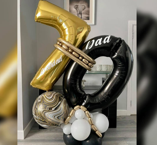 70th Birthday Black Superagate Cluster Balloon Bouquet