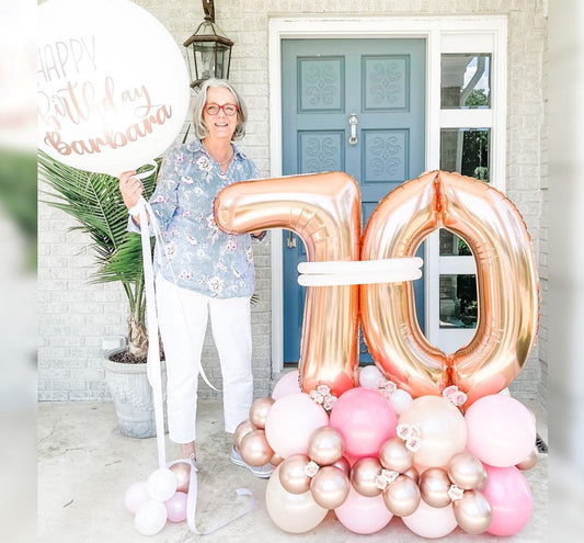70th Birthday White Jumbo And  Cluster Balloon Bouquet