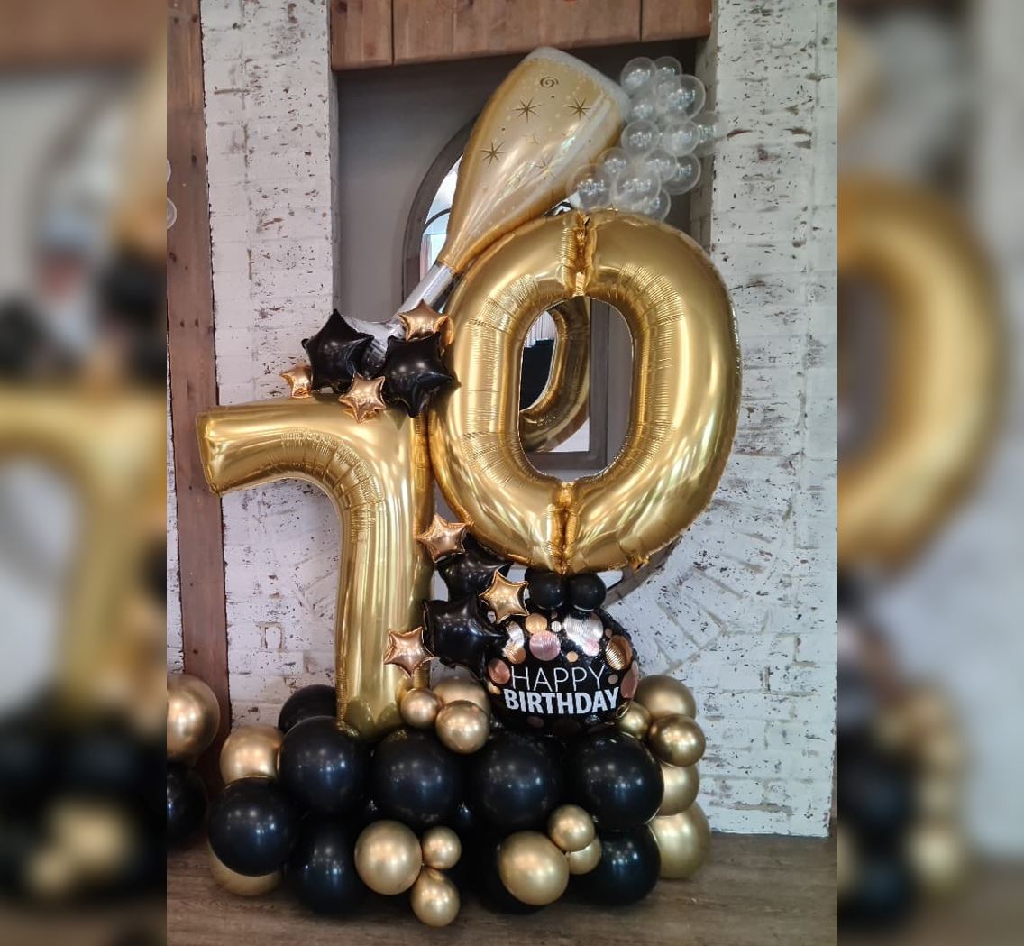 70th Birthday Bubble Bottle Cluster Balloon Bouquet