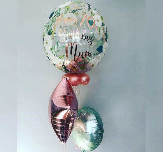 70th Birthday Floral Bubble Balloon Bouquet
