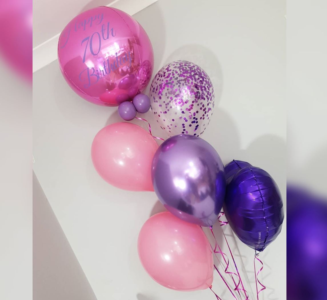 70th Birthday Pink ORBz Balloon Bouquet