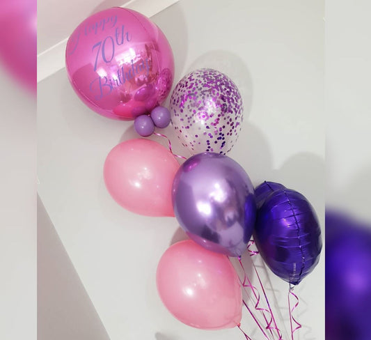 70th Birthday Pink ORBz Balloon Bouquet