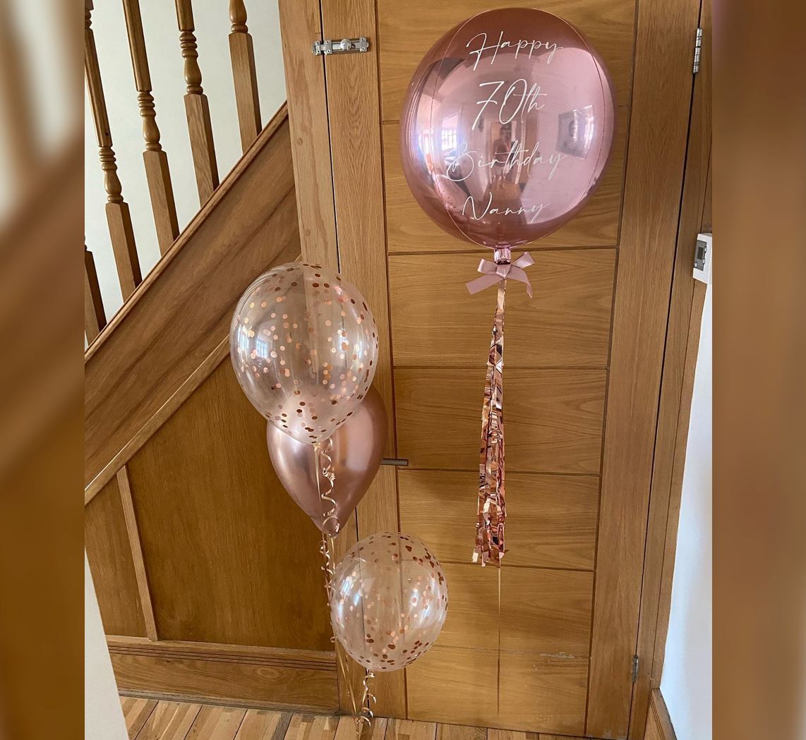 70th HBD Diamond Clear Confetti Balloon Bouquet