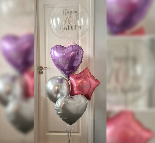 70th Birthday Personalised Bubble Balloon Bouquet