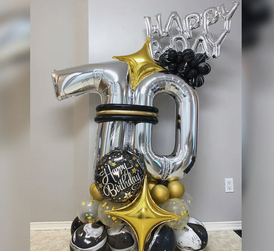 70th HBD Sparkle Star Balloon Bouquet