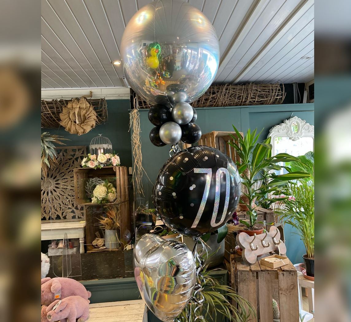 70th Sparkle Birthday Silver ORBz Balloon Bouquet