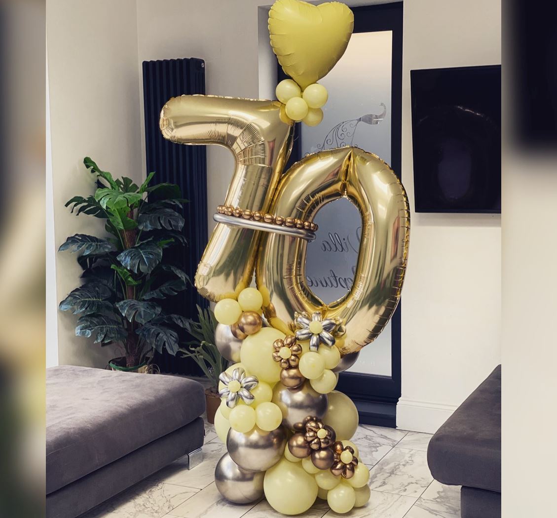 70th Birthday Gold Cluster Balloon Bouquet