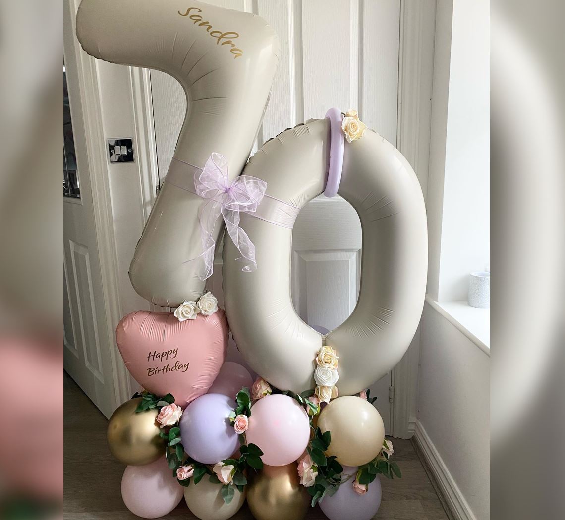 70th Birthday Heart Cluster Balloon Bouquet