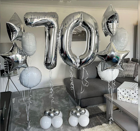 Silver Theme 70th Birthday Balloon Bouquet