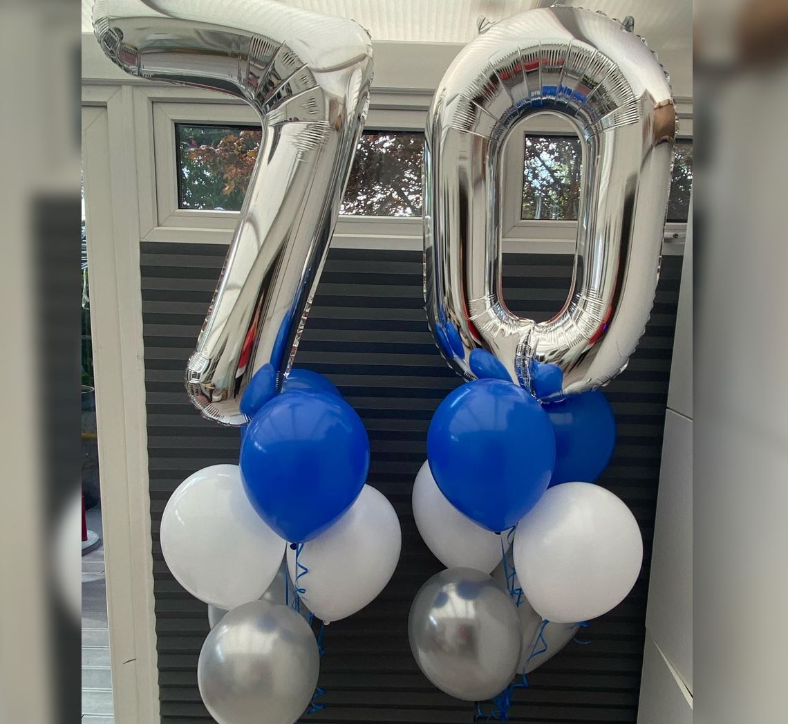 70th Birthday Silver Number Balloon Bouquet
