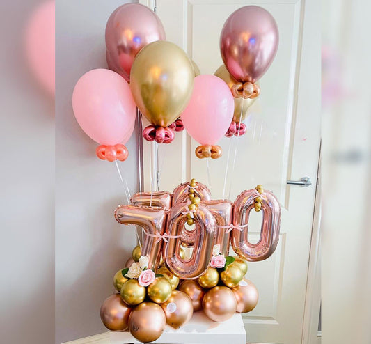 70th Birthday Rose Gold Theme Cluster Balloon Bouquet