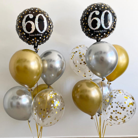 60th Happy Birthday Chrome And Confetti Balloon Bouquet