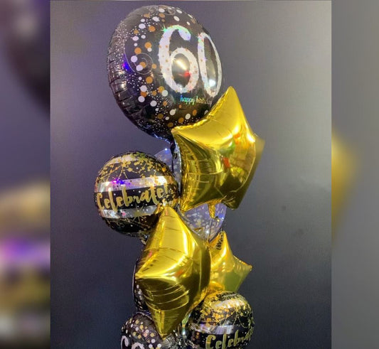 60th Number Gold Star Theme Balloon Bouquet