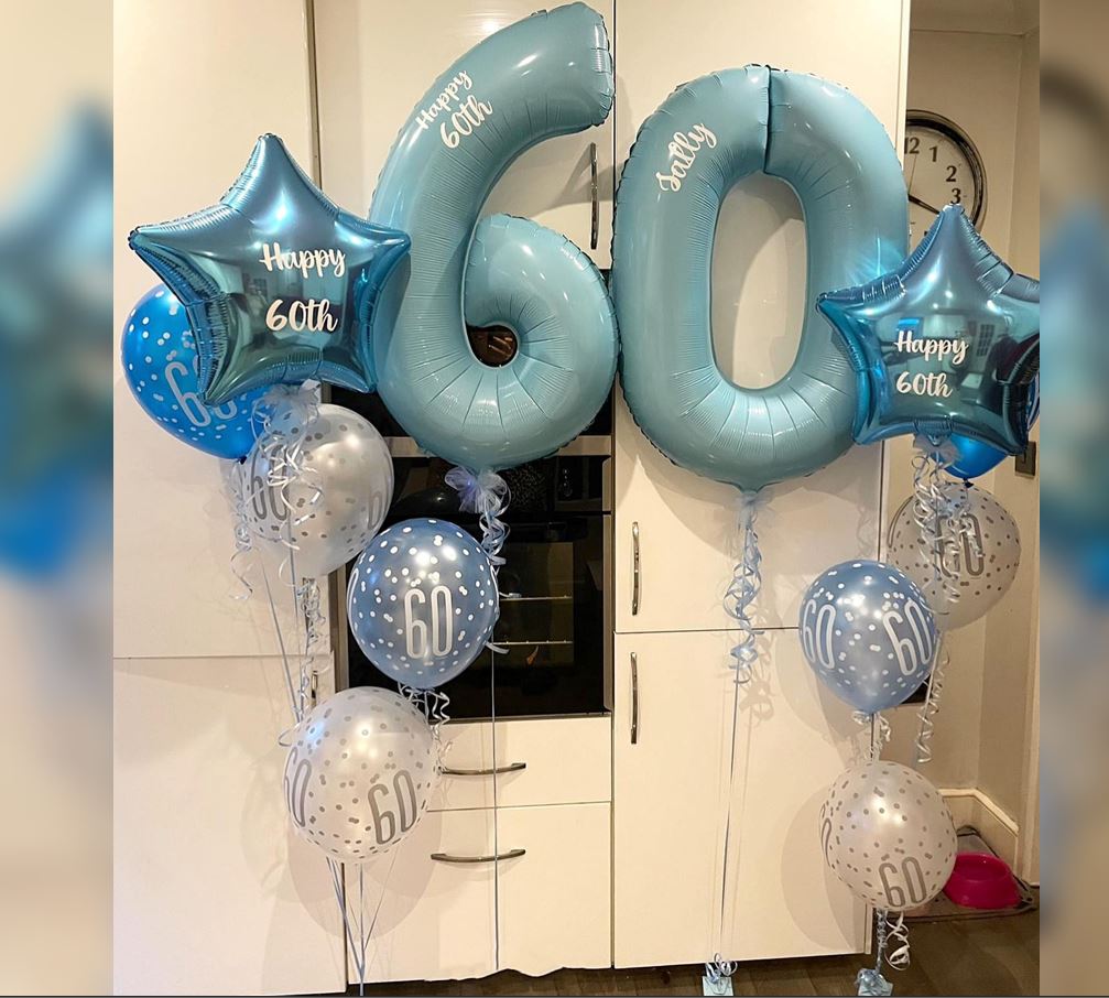 Pastel Blue Theme 60th Birthday Star Balloon Bouquet