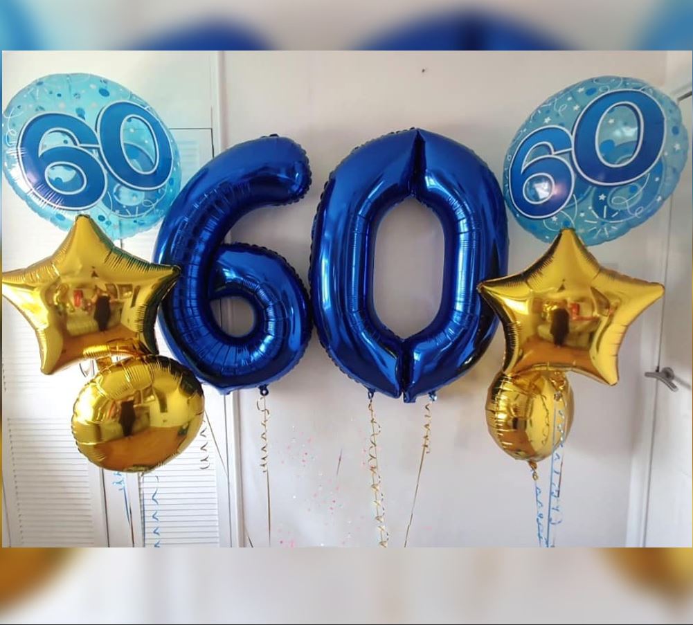 60th HBD Gold Star Balloon Bouquet