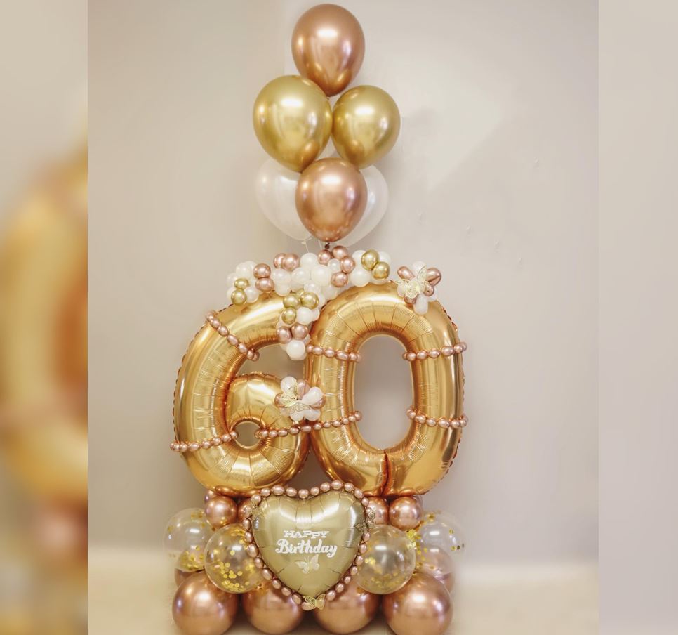 60th Birthday Golden Theme Balloon Bouquet