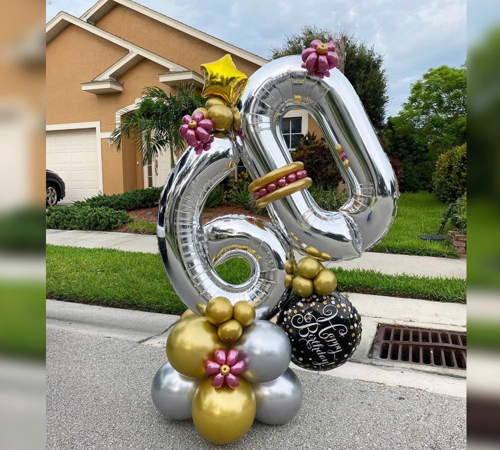 HBD Poka Dots 60th Chrome Balloon Bouquet