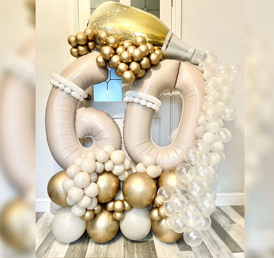 Golden Bubbly Wine Bottle 60th Birthday Balloon Bouquet
