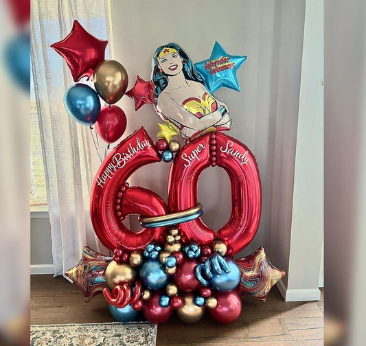 Wonder Women Theme 60th Birthday Balloon Bouquet