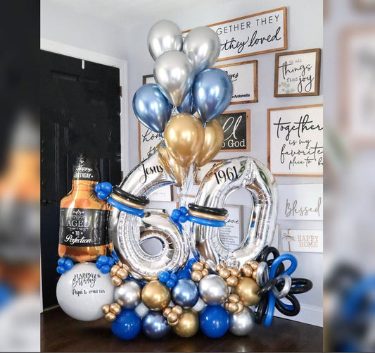 60th Papa's Birthday Bubbly Wine Balloon Bouquet