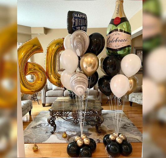 60th Birthday Champagne Bottle Balloon Bouquet