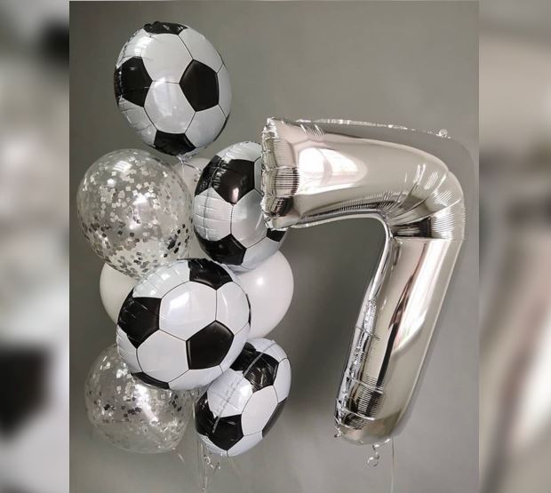 7th Birthday Football Confetti Balloon Bouquet