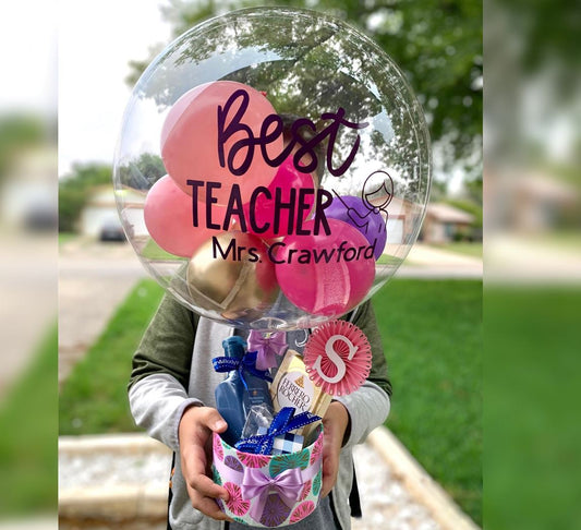 Best Teacher Basket Bubble Balloon Bouquet