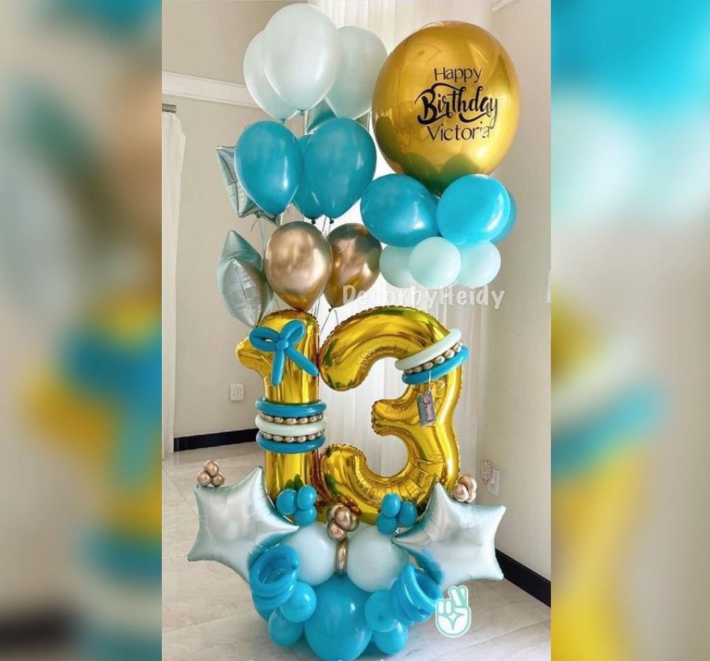 13th Birthday Personalized ORBz And Stars Balloon Bouquet